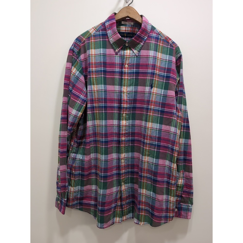 Ralph Lauren Shirt Mens XL Multicolor Madras Plaid Button Down Preppy